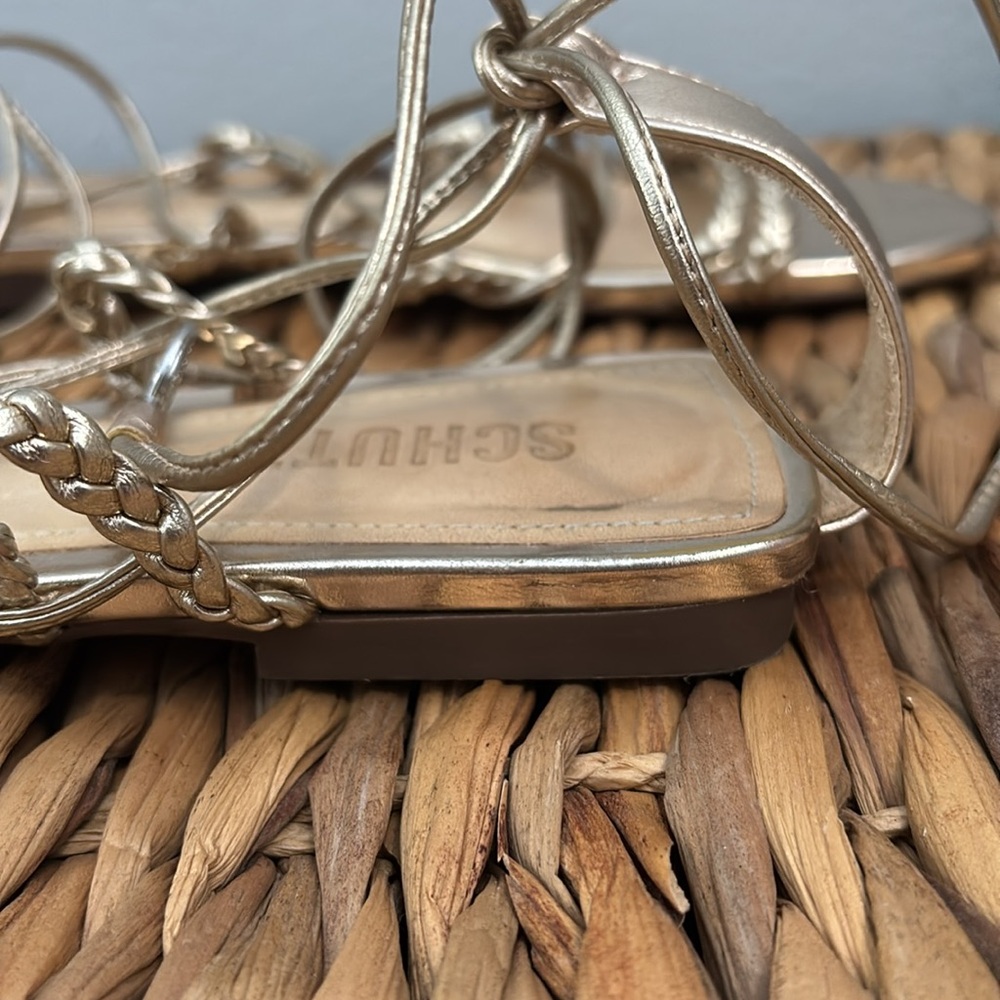 SCHUTZ size 8 Metallic Gold Braided Sandals - Picture 10 of 10